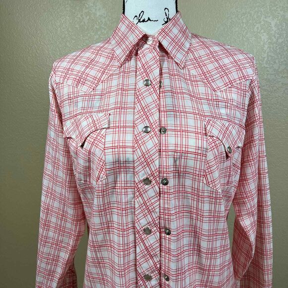 H Bar C Ranchwear Western red plaid Shirt women snap buttons long sleeve  34 (S) - Picture 8 of 12